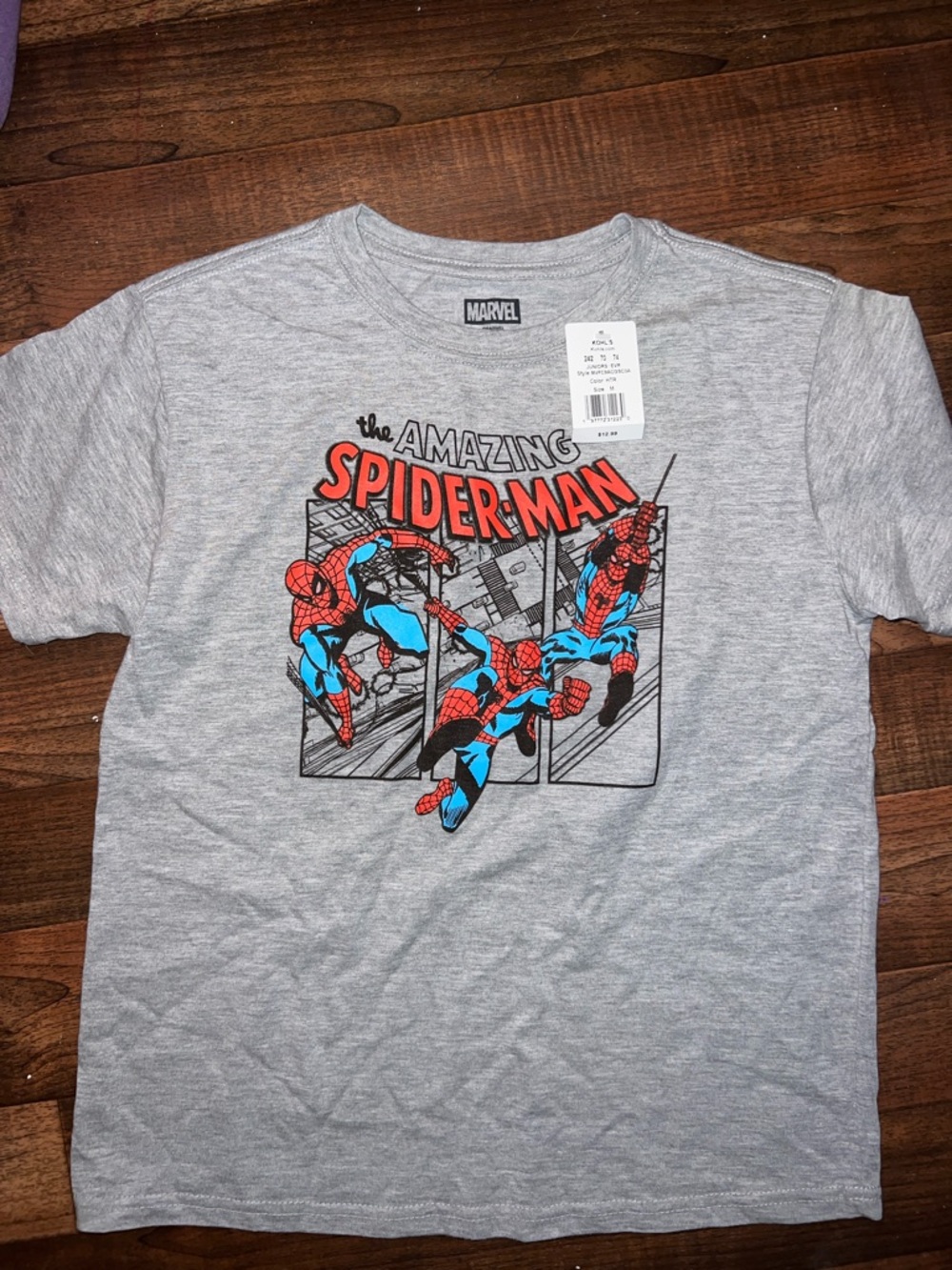 Marvel The Amazing Spider-Man Gray Short Sleeve Tee with Red and Blue Graphics